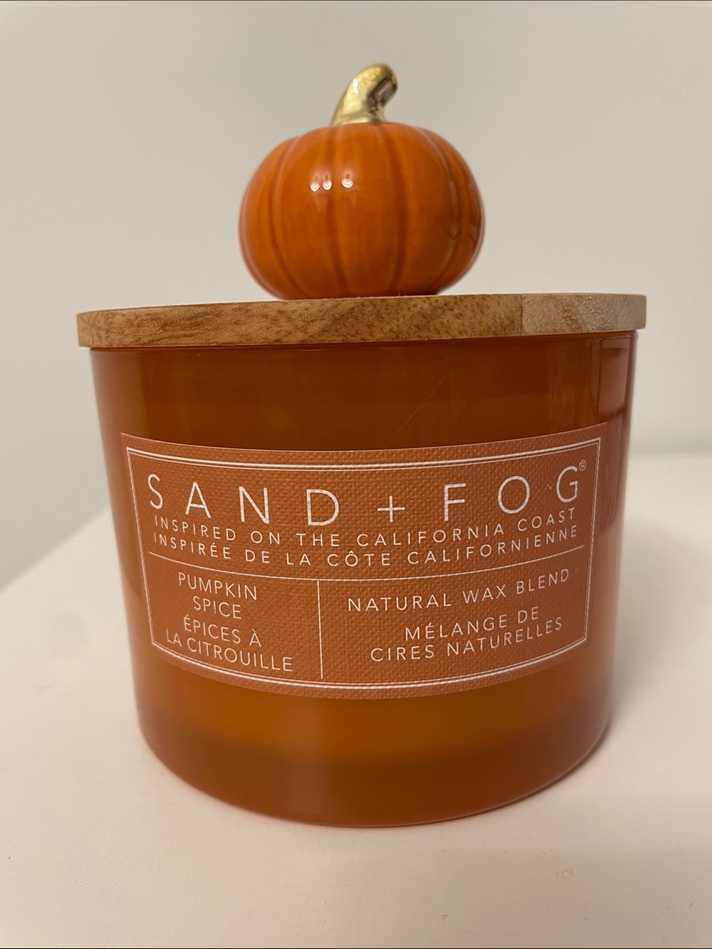 NWT SAND + FOG Pumpkin Spice Scented Candle with Pumpkin on the Lid - 12 OZ